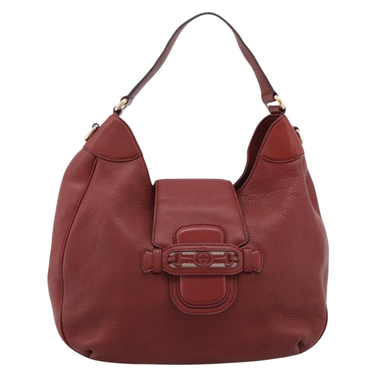 GUCCI Shoulder Bag Leather 2way Red Gold 296851 Auth 204829A