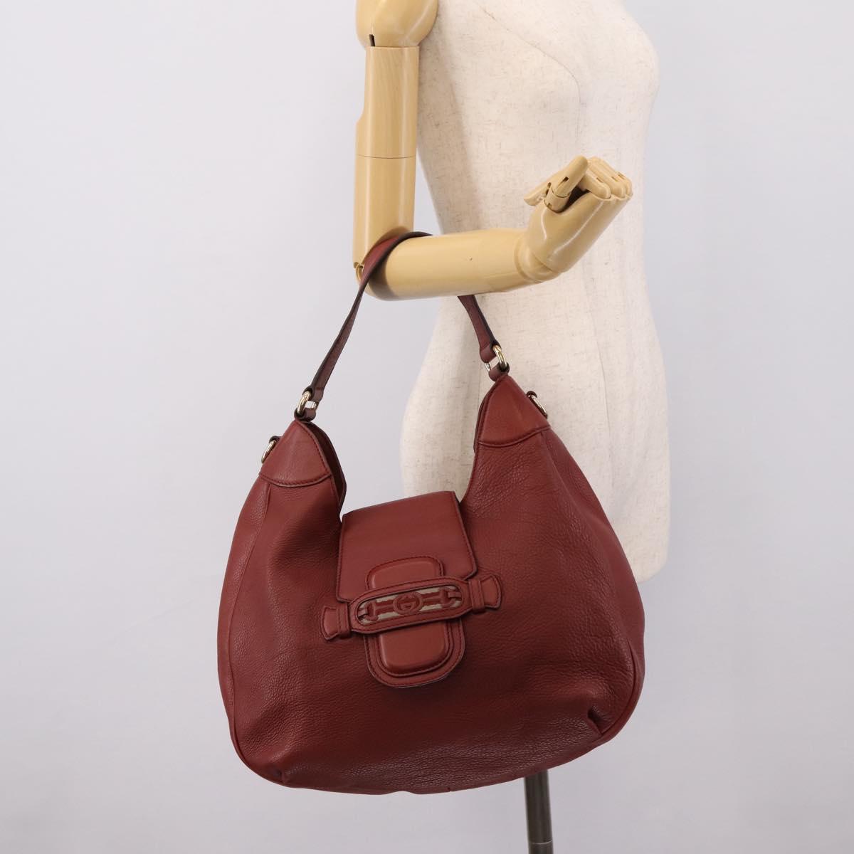 GUCCI Shoulder Bag Leather 2way Red Gold 296851 Auth 204829A