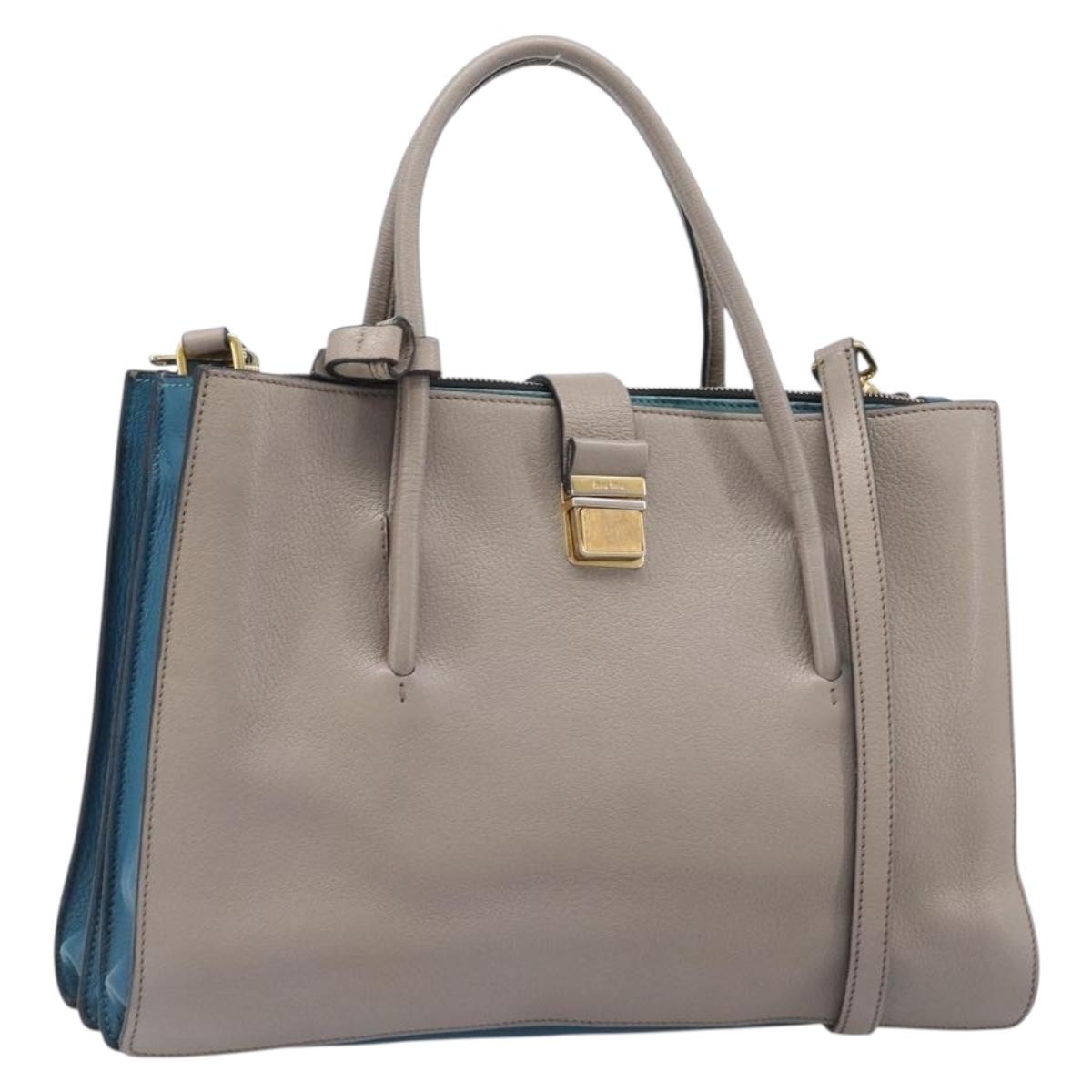 Miu Miu Hand Bag Leather 2way Gray Gold Auth 204830A