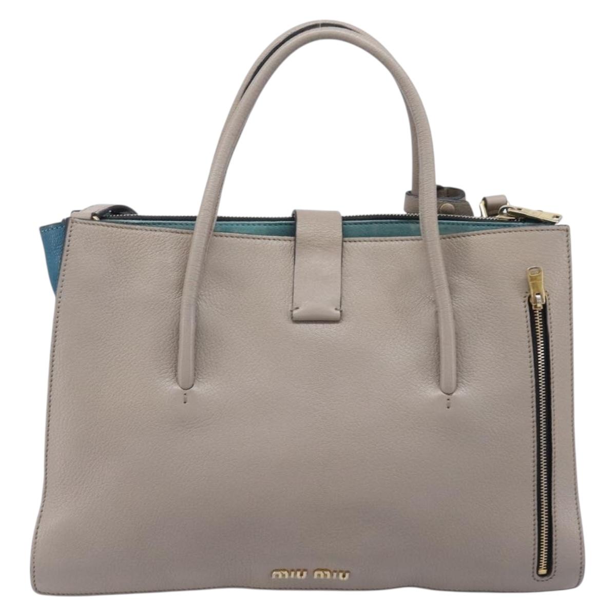 Miu Miu Hand Bag Leather 2way Gray Gold Auth 204830A