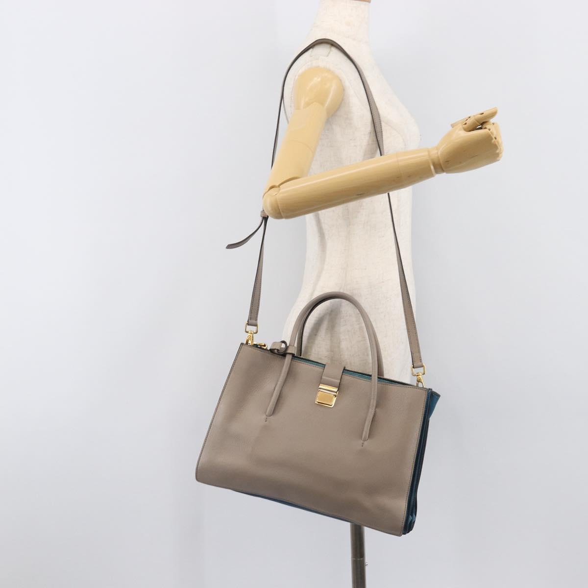Miu Miu Hand Bag Leather 2way Gray Gold Auth 204830A