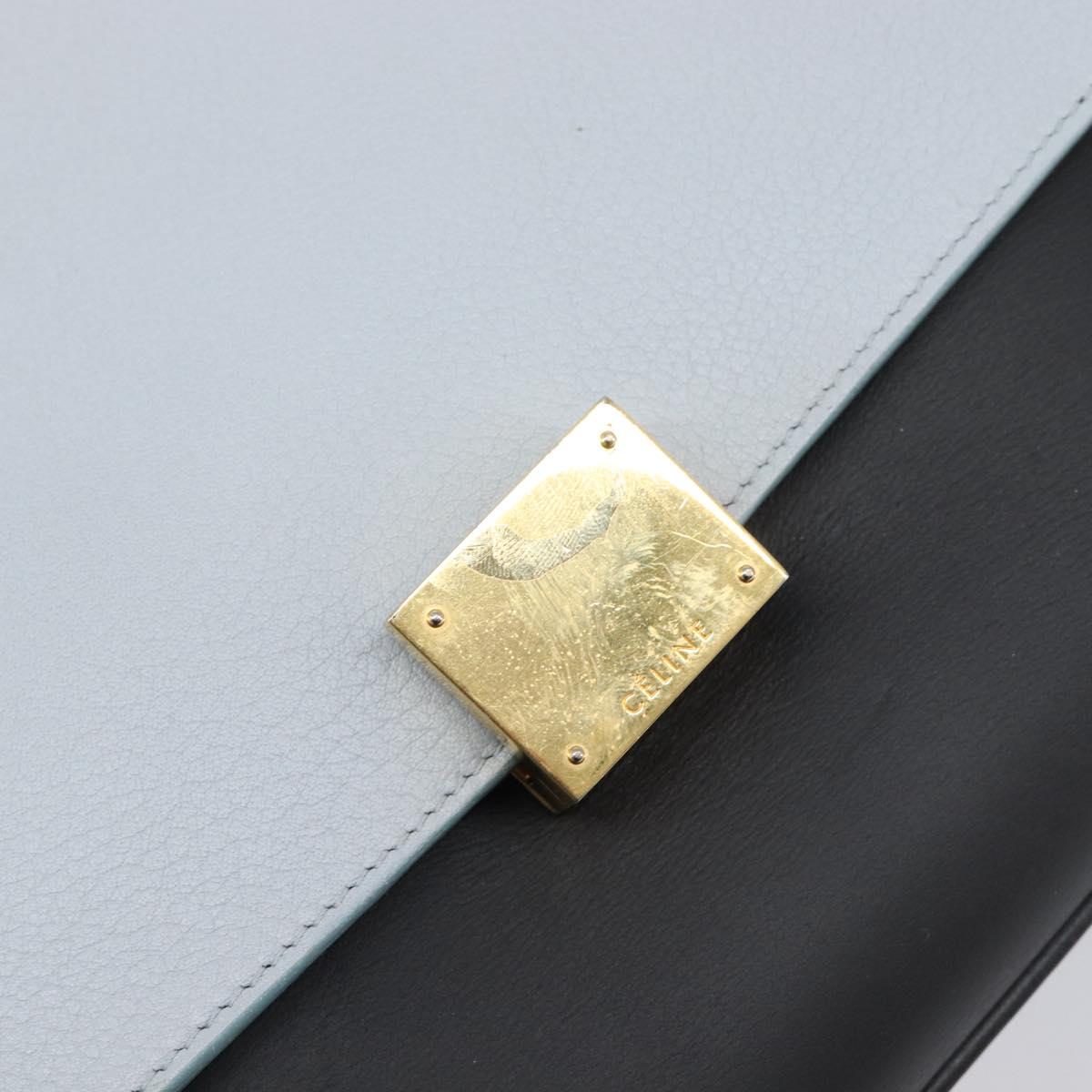 CELINE Trapeze Hand Bag Leather 2way Light Blue Gold Auth 204832V