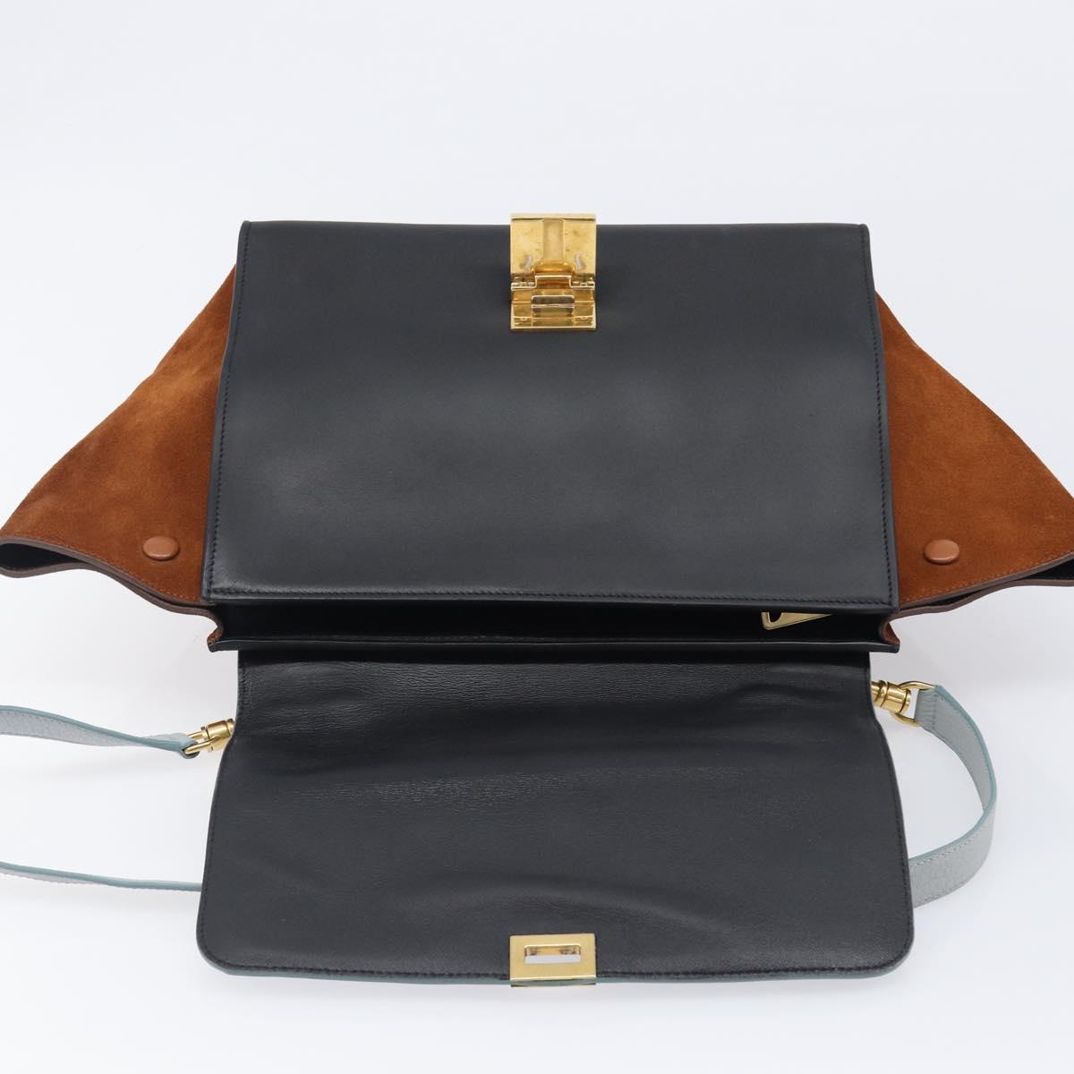 CELINE Trapeze Hand Bag Leather 2way Light Blue Gold Auth 204832V