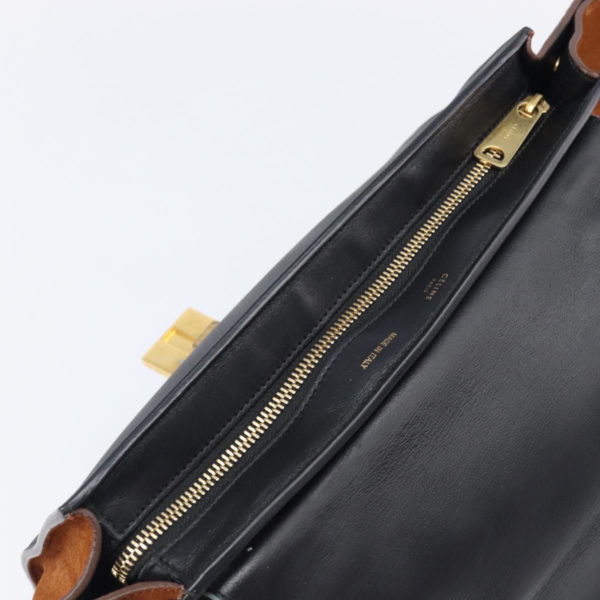 CELINE Trapeze Hand Bag Leather 2way Light Blue Gold Auth 204832V