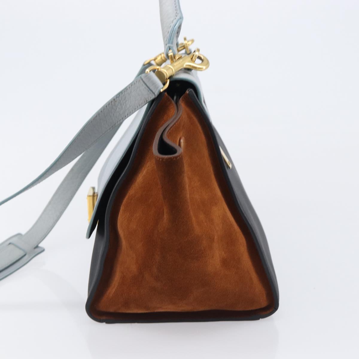 CELINE Trapeze Hand Bag Leather 2way Light Blue Gold Auth 204832V