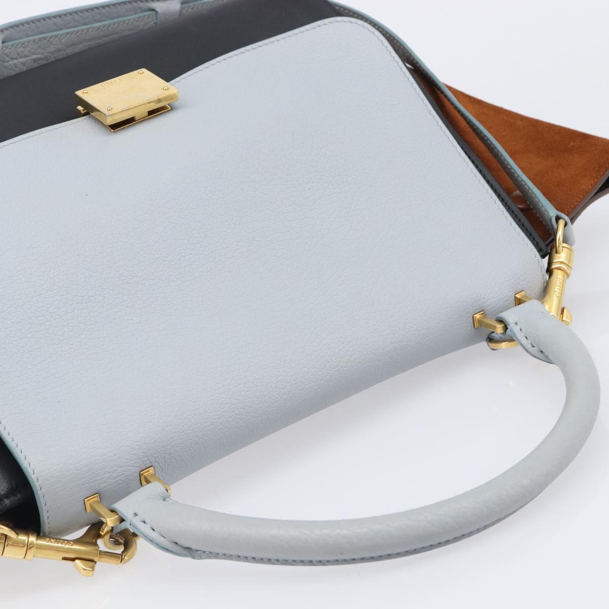 CELINE Trapeze Hand Bag Leather 2way Light Blue Gold Auth 204832V
