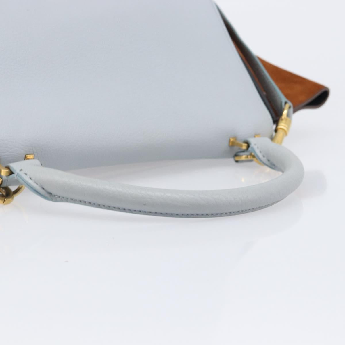 CELINE Trapeze Hand Bag Leather 2way Light Blue Gold Auth 204832V