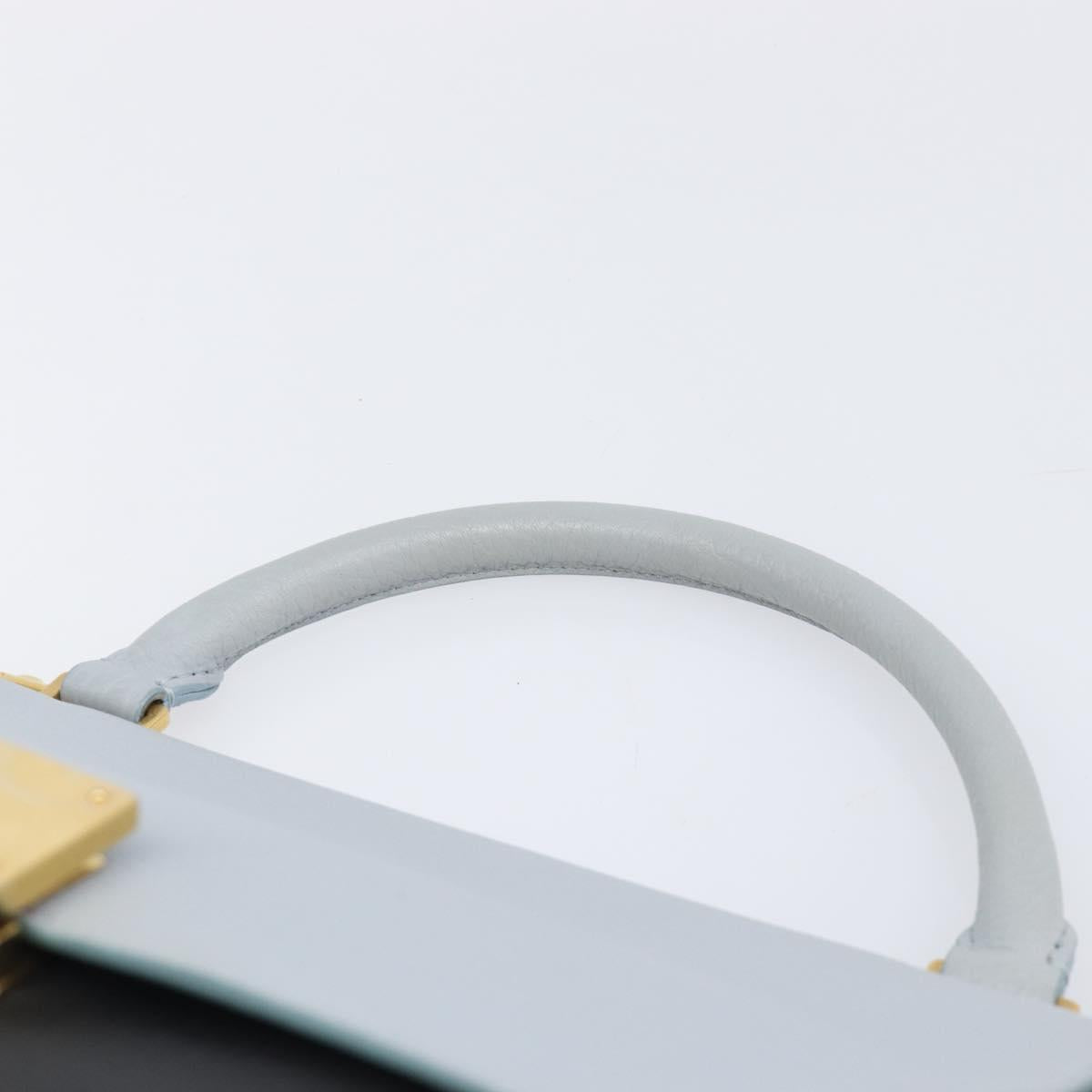 CELINE Trapeze Hand Bag Leather 2way Light Blue Gold Auth 204832V