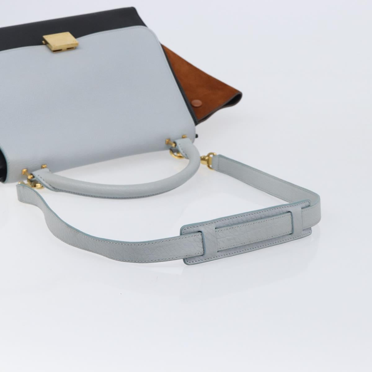 CELINE Trapeze Hand Bag Leather 2way Light Blue Gold Auth 204832V