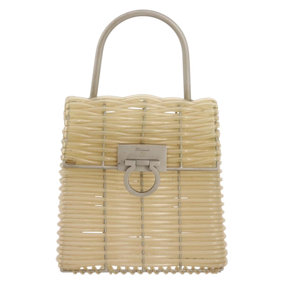 Salvatore Ferragamo Gancini Hand Bag Vinyl Clear Silver Auth 204833