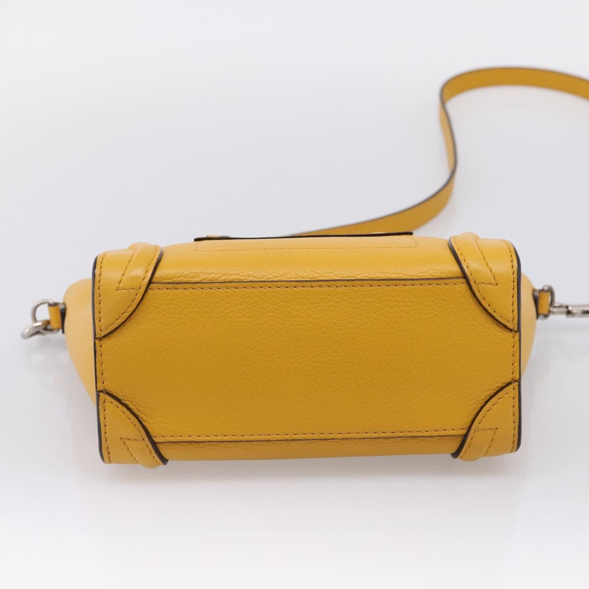 CELINE Luggage Nano Hand Bag Leather 2way Yellow Gold Auth 204834M