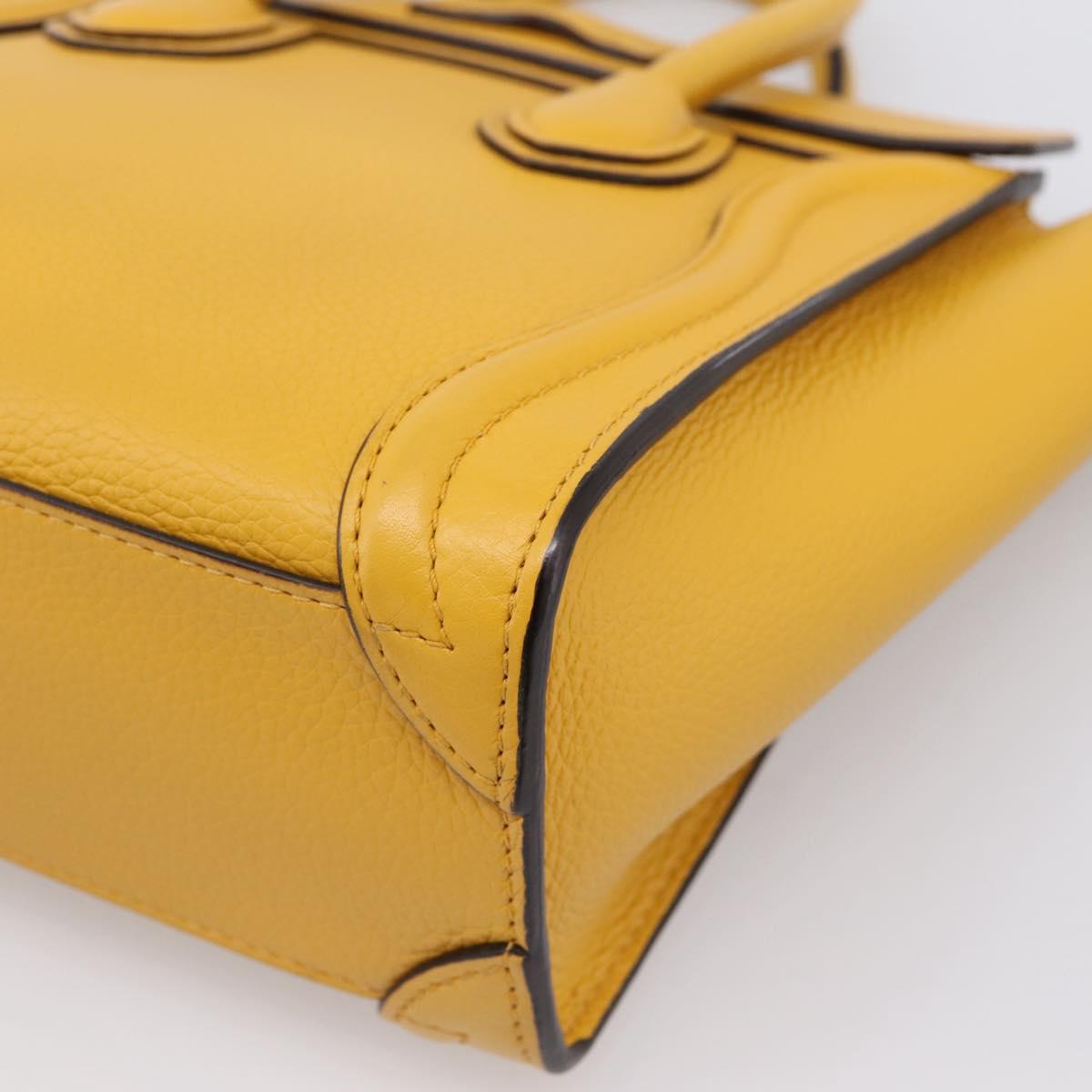CELINE Luggage Nano Hand Bag Leather 2way Yellow Gold Auth 204834M