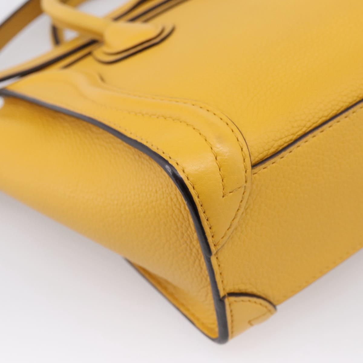 CELINE Luggage Nano Hand Bag Leather 2way Yellow Gold Auth 204834M