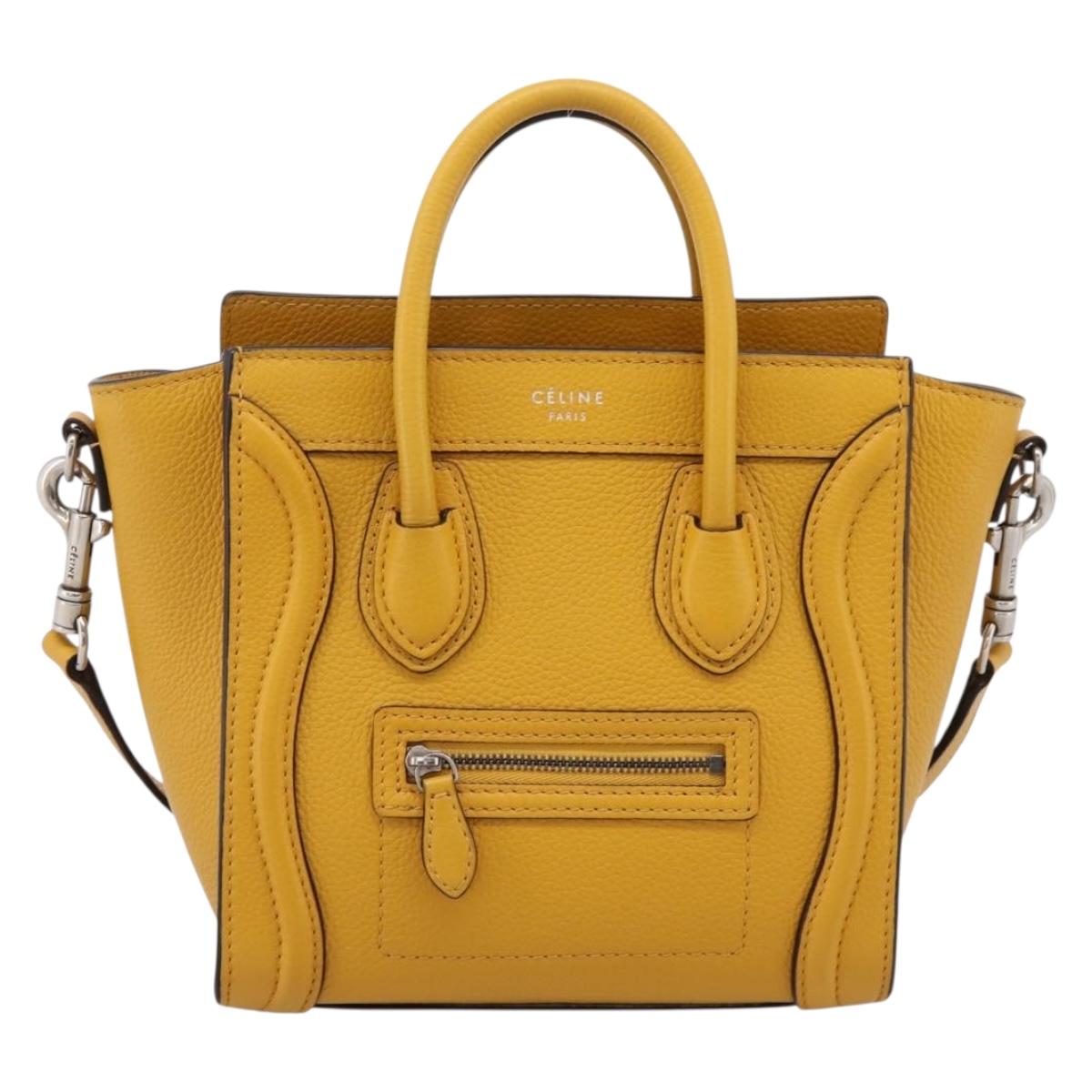 CELINE Luggage Nano Hand Bag Leather 2way Yellow Gold Auth 204834M