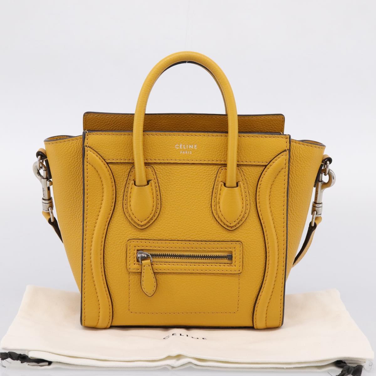CELINE Luggage Nano Hand Bag Leather 2way Yellow Gold Auth 204834M