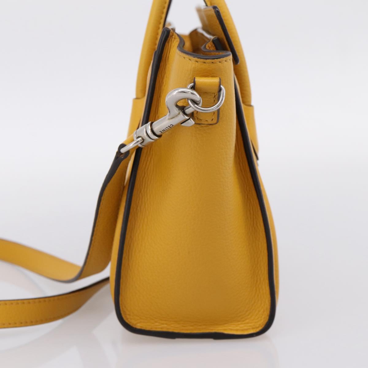 CELINE Luggage Nano Hand Bag Leather 2way Yellow Gold Auth 204834M