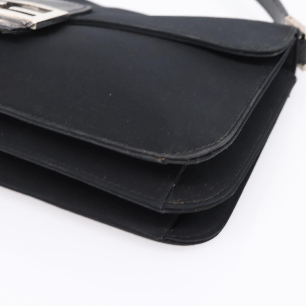 FENDI Mamma Baguette Shoulder Bag Cotton jersey Black Silver Auth 204836
