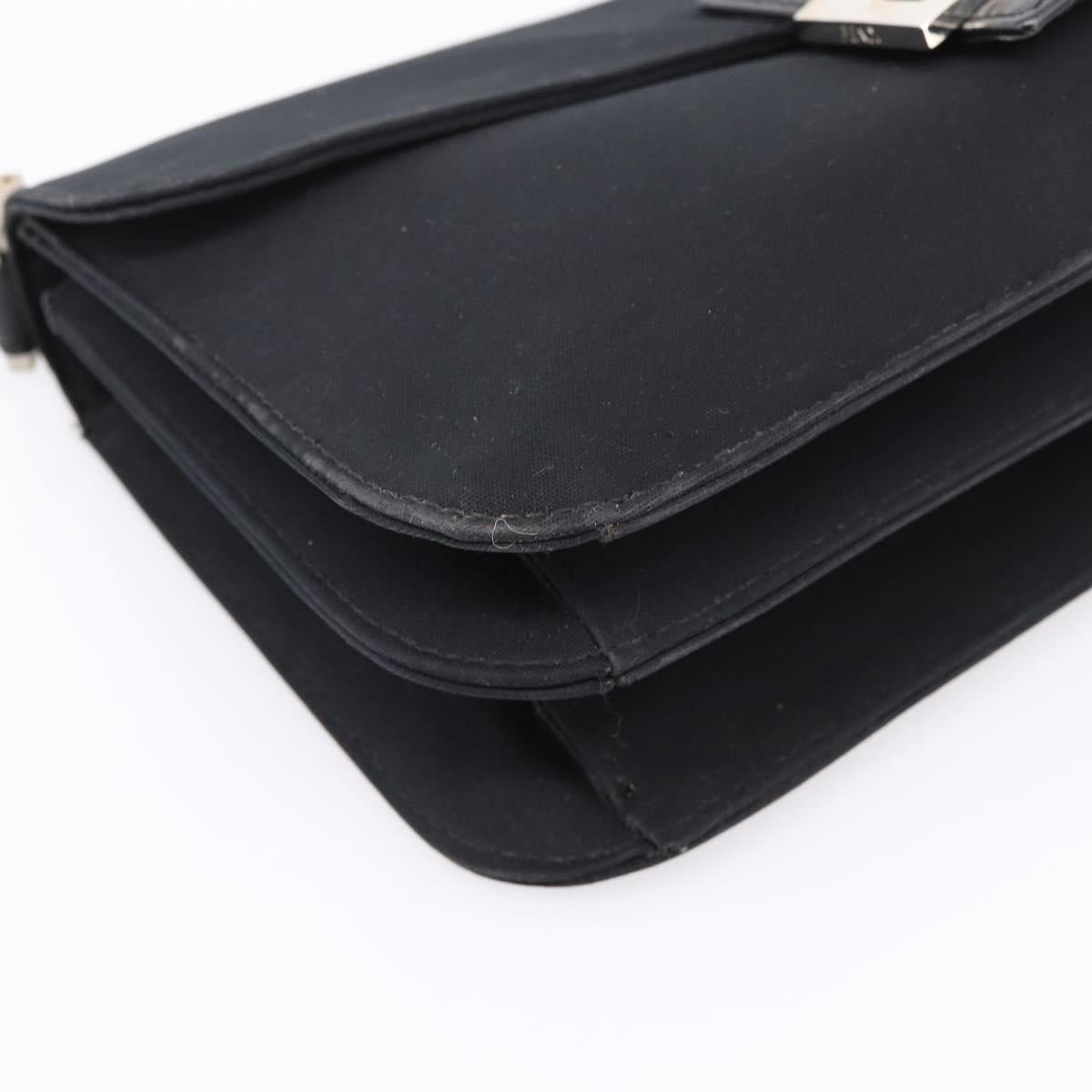 FENDI Mamma Baguette Shoulder Bag Cotton jersey Black Silver Auth 204836