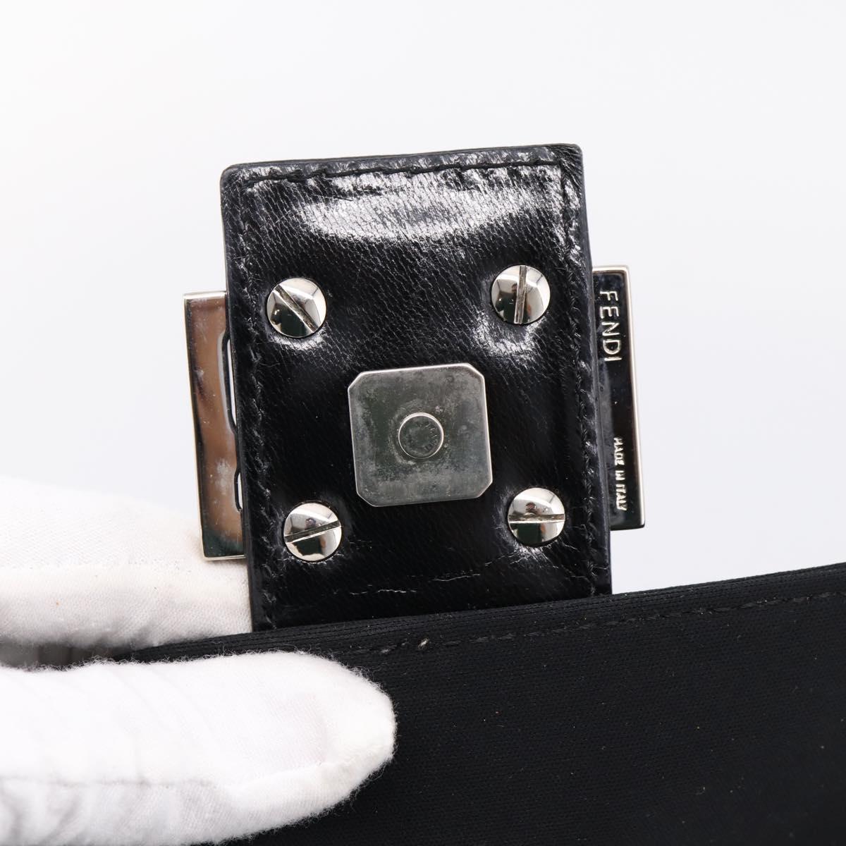 FENDI Mamma Baguette Shoulder Bag Cotton jersey Black Silver Auth 204836
