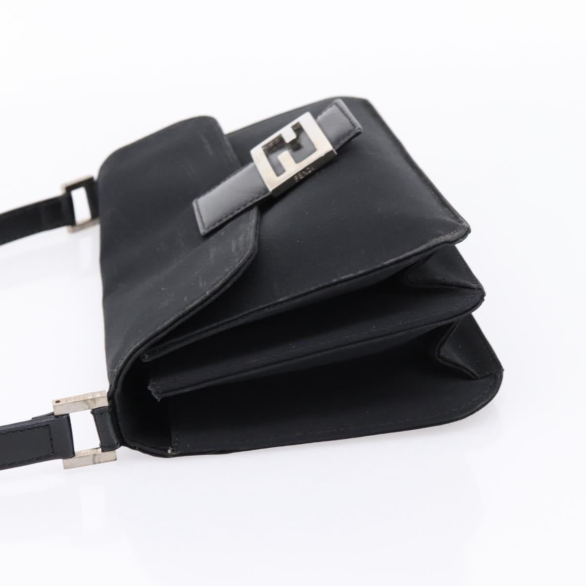 FENDI Mamma Baguette Shoulder Bag Cotton jersey Black Silver Auth 204836