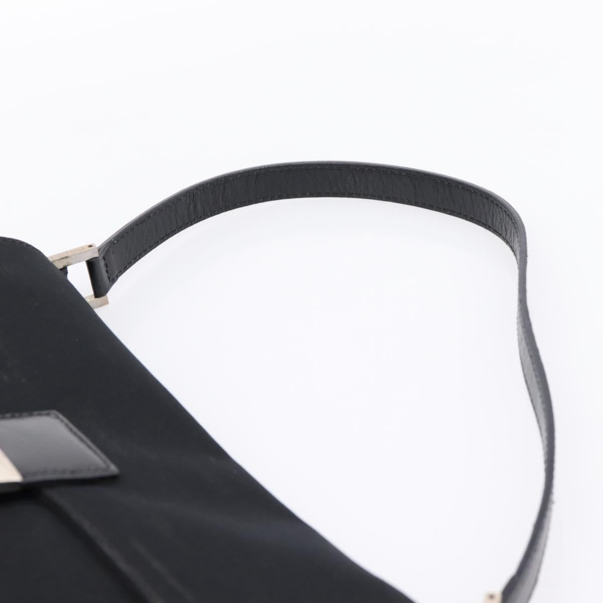 FENDI Mamma Baguette Shoulder Bag Cotton jersey Black Silver Auth 204836