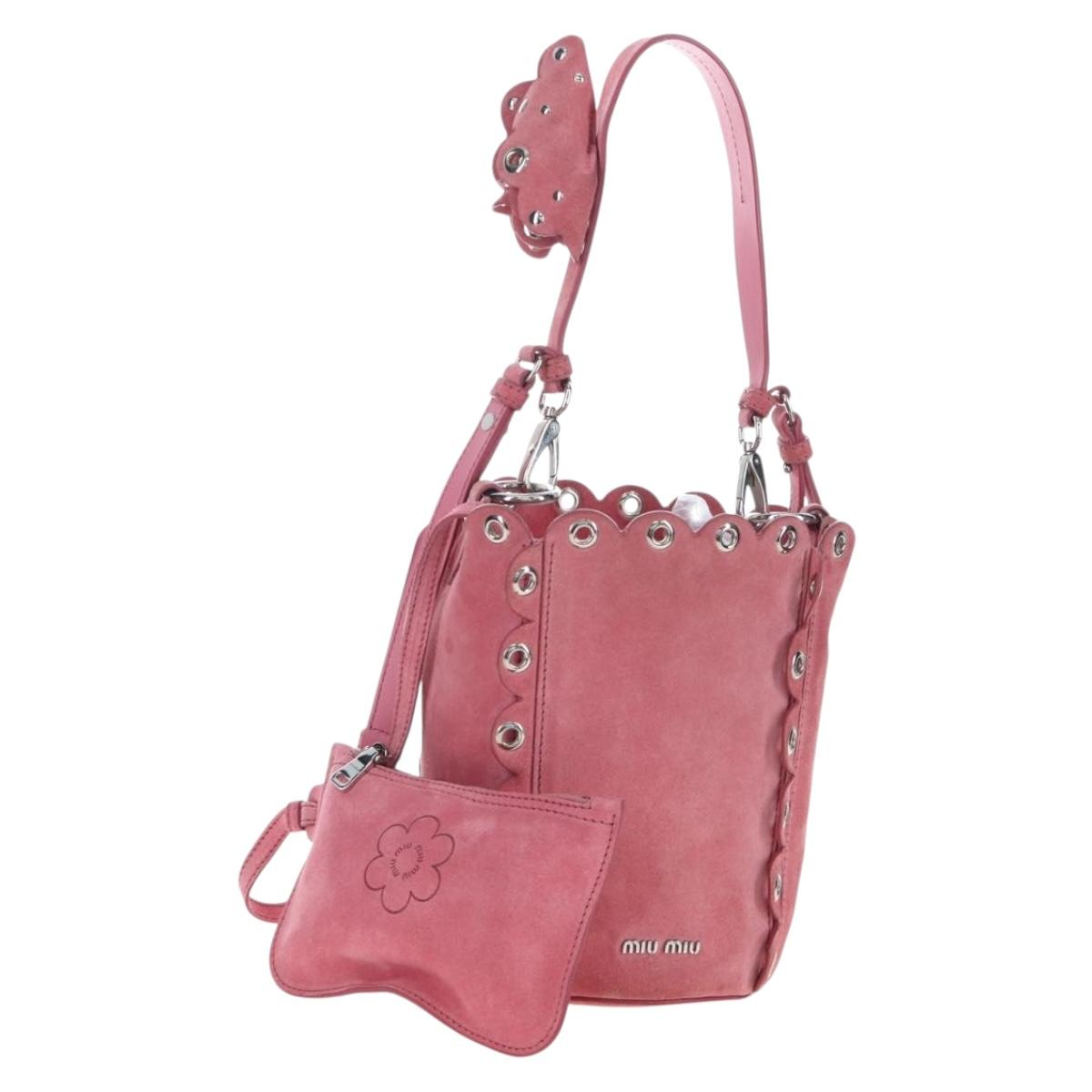 Miu Miu Shoulder Bag Suede Pink Silver Auth 204837A