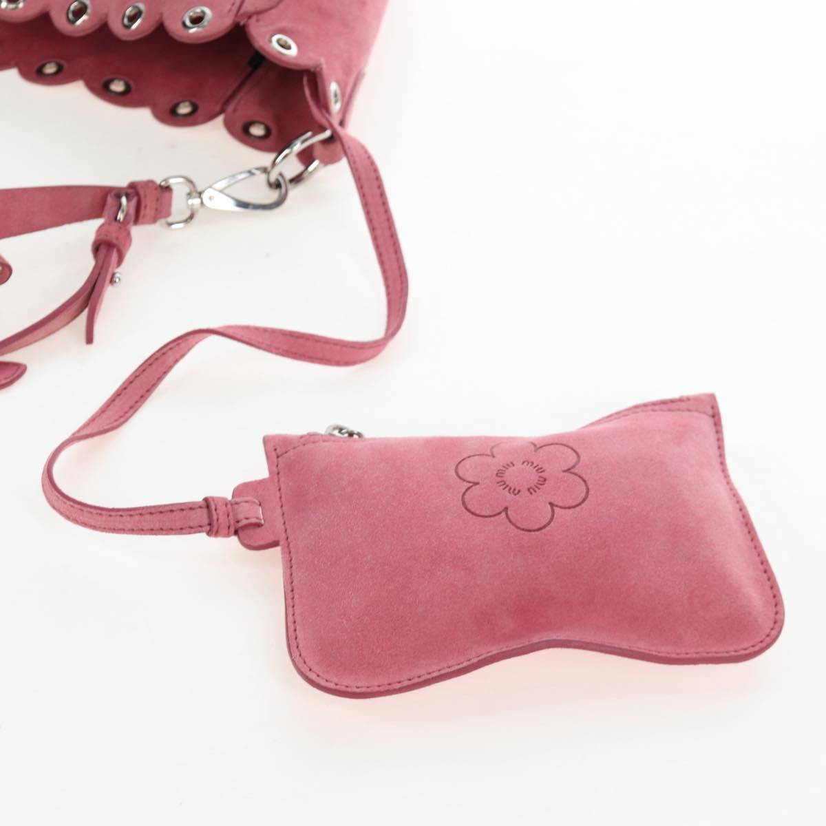 Miu Miu Shoulder Bag Suede Pink Silver Auth 204837A