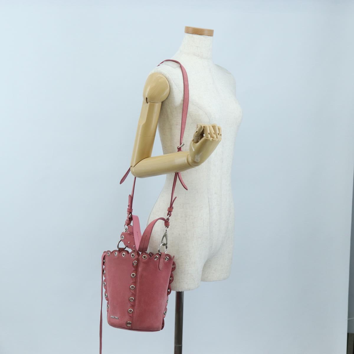 Miu Miu Shoulder Bag Suede Pink Silver Auth 204837A