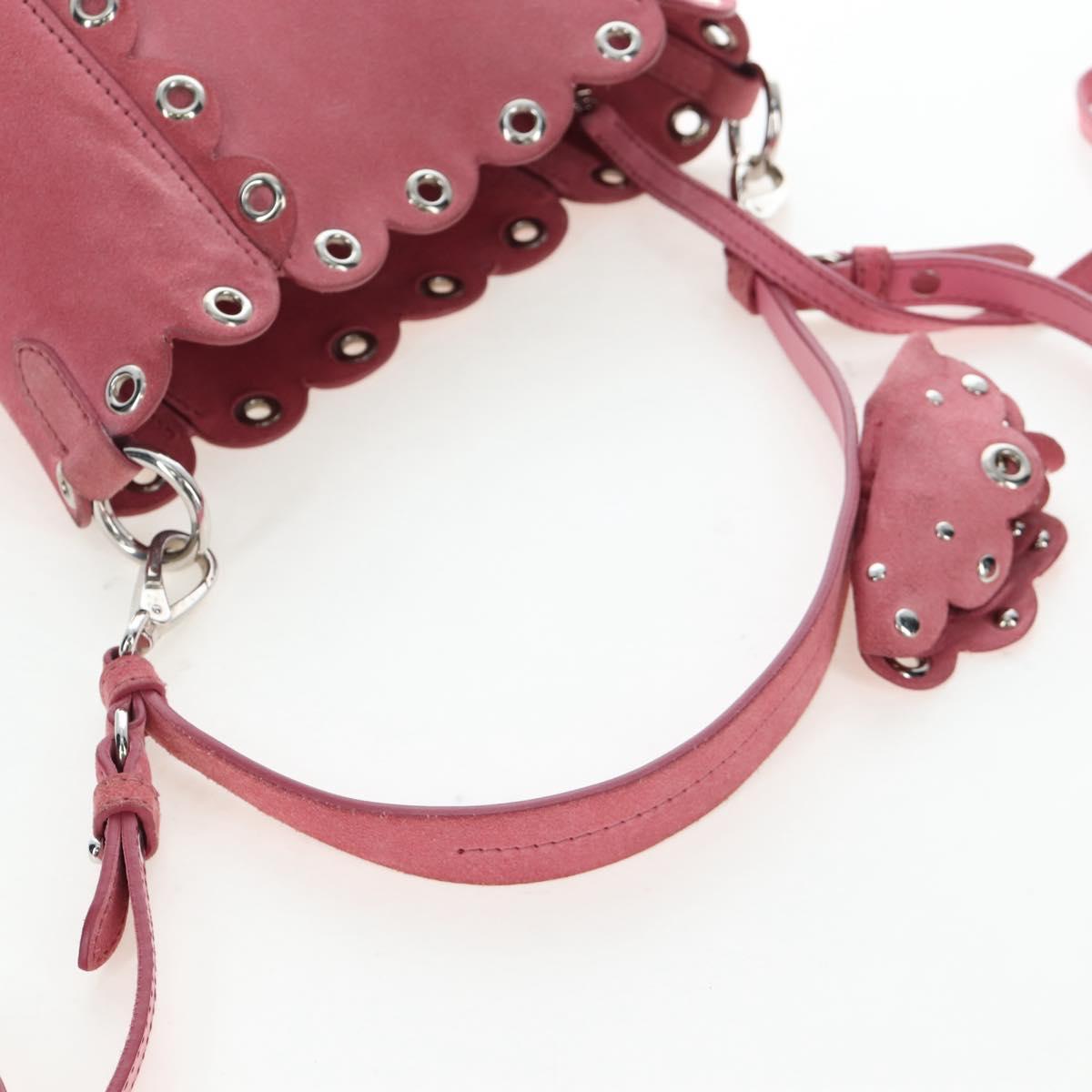 Miu Miu Shoulder Bag Suede Pink Silver Auth 204837A