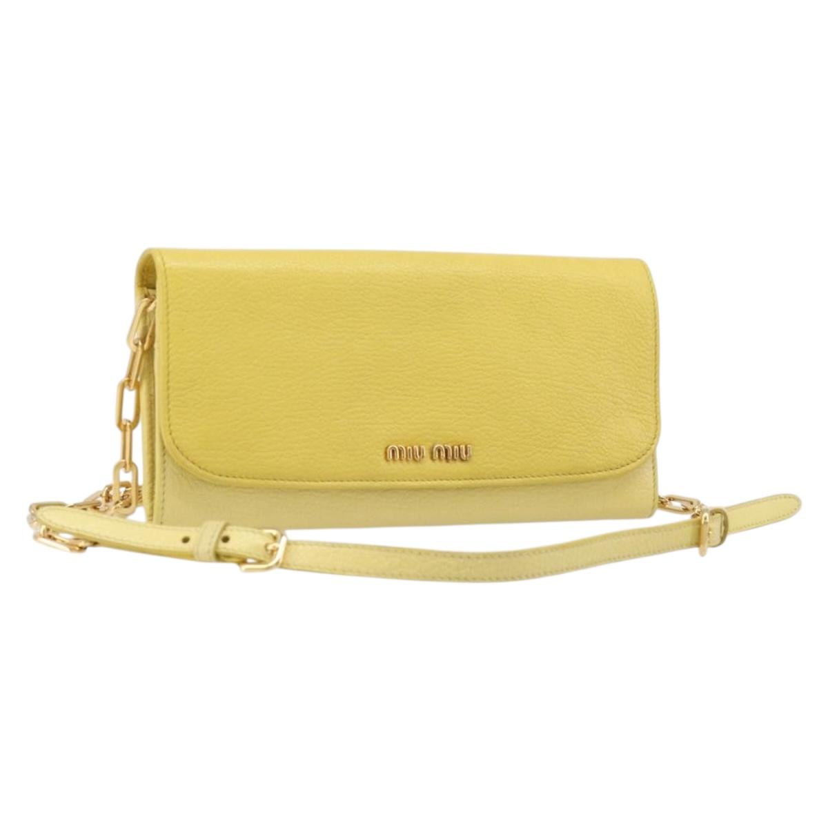 Miu Miu Chain Wallet Shoulder Bag Leather Yellow Gold Auth 204839A