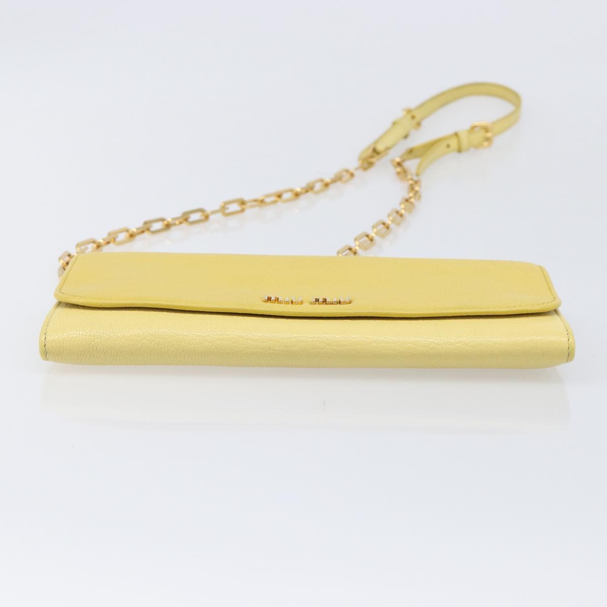 Miu Miu Chain Wallet Shoulder Bag Leather Yellow Gold Auth 204839A