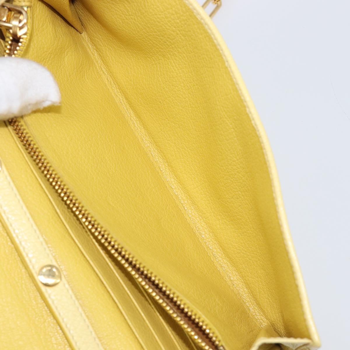 Miu Miu Chain Wallet Shoulder Bag Leather Yellow Gold Auth 204839A