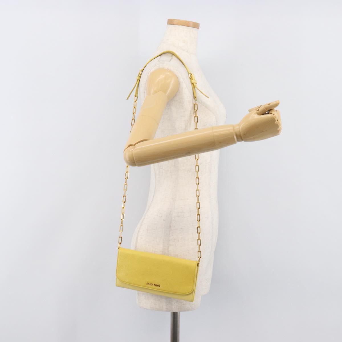 Miu Miu Chain Wallet Shoulder Bag Leather Yellow Gold Auth 204839A