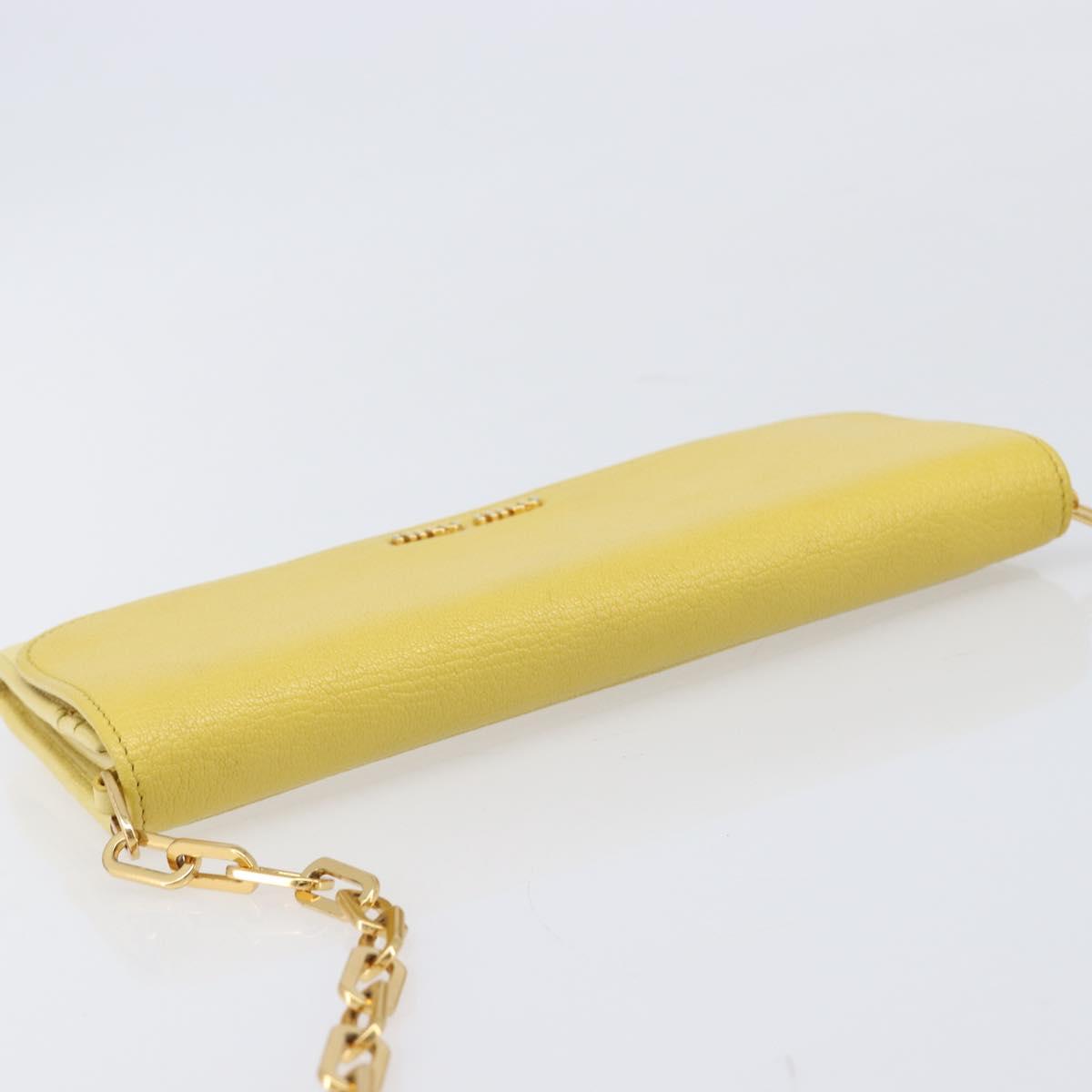 Miu Miu Chain Wallet Shoulder Bag Leather Yellow Gold Auth 204839A