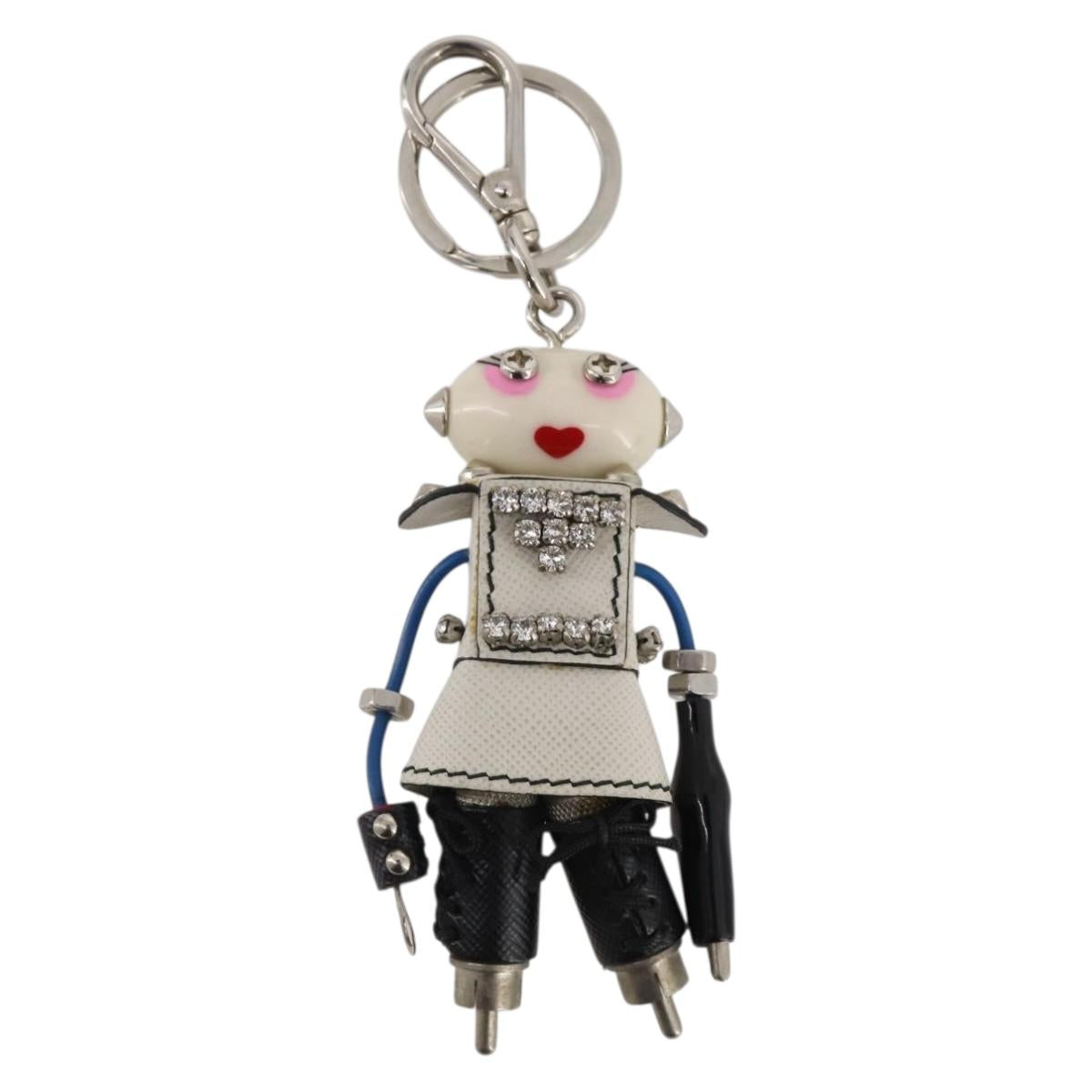 PRADA Robot Key Holder Saffiano leather White LV Auth 204840M