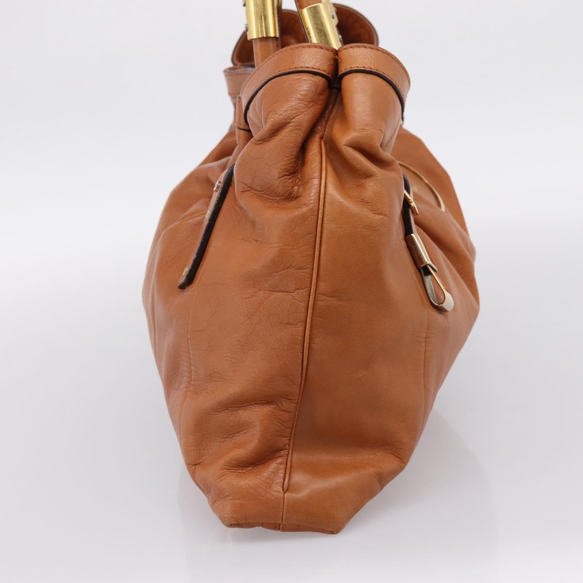 Chloe Victoria Tote Bag Leather Gold Brown Auth 204844