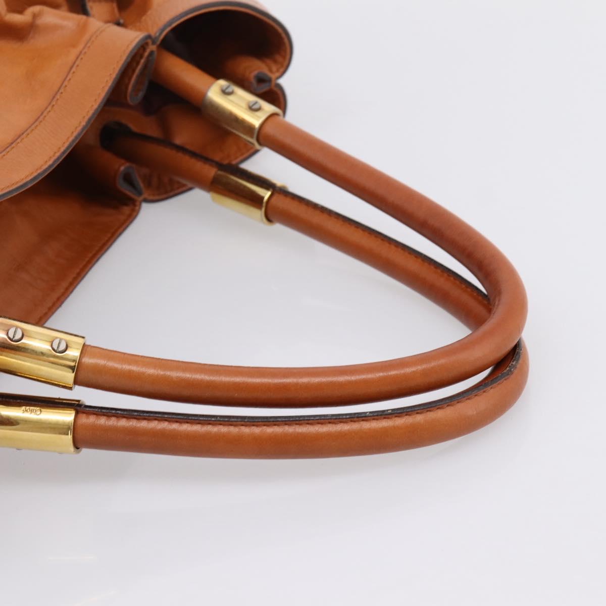 Chloe Victoria Tote Bag Leather Gold Brown Auth 204844
