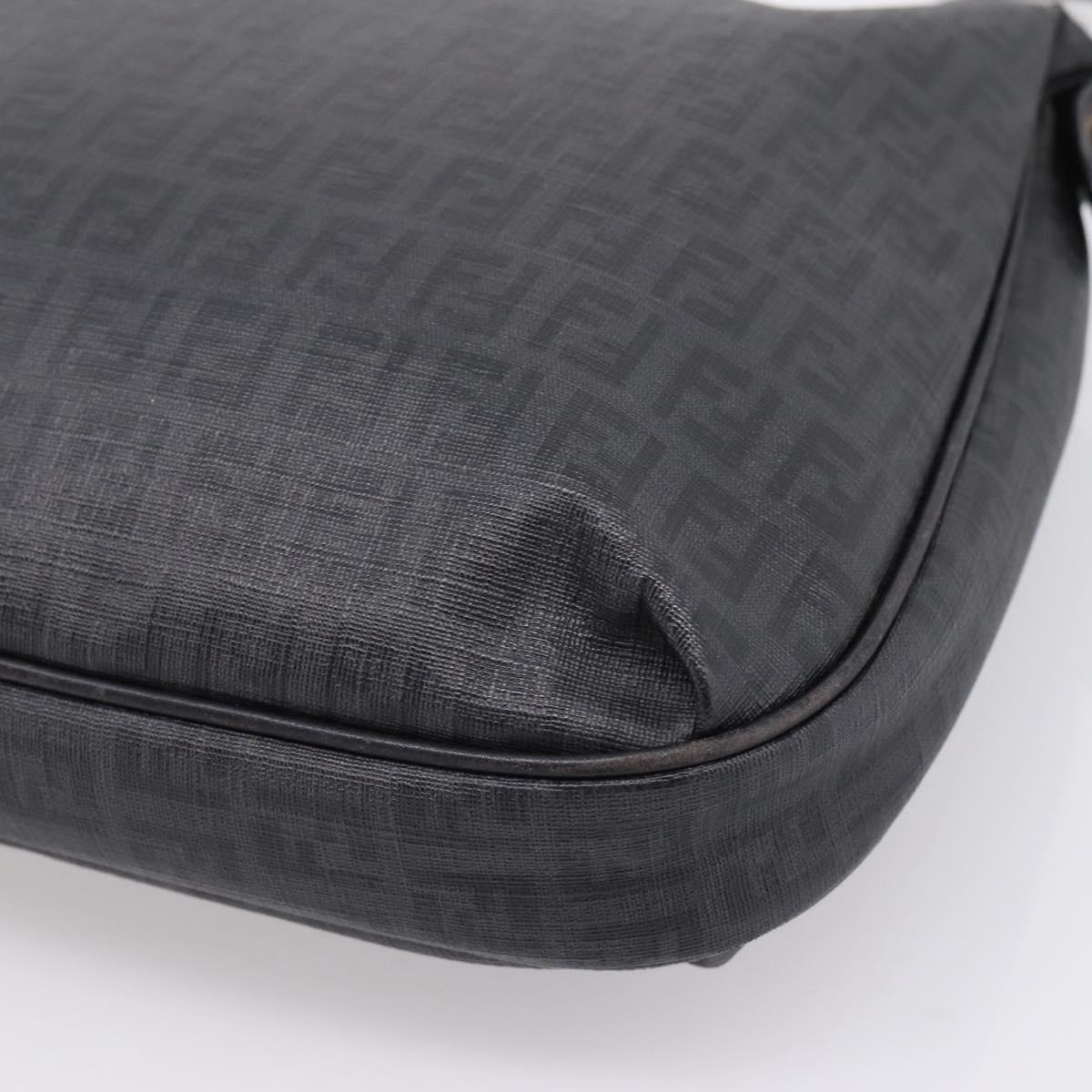 FENDI Zucchino Canvas Shoulder Bag PVC Black Gold Auth 204845