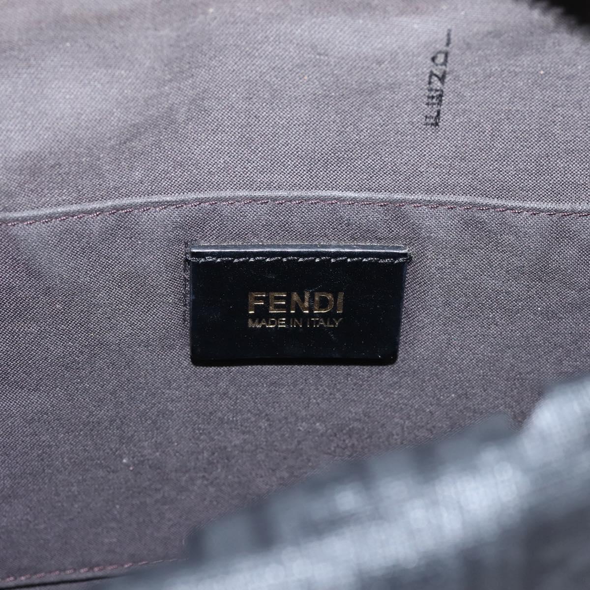 FENDI Zucchino Canvas Shoulder Bag PVC Black Gold Auth 204845