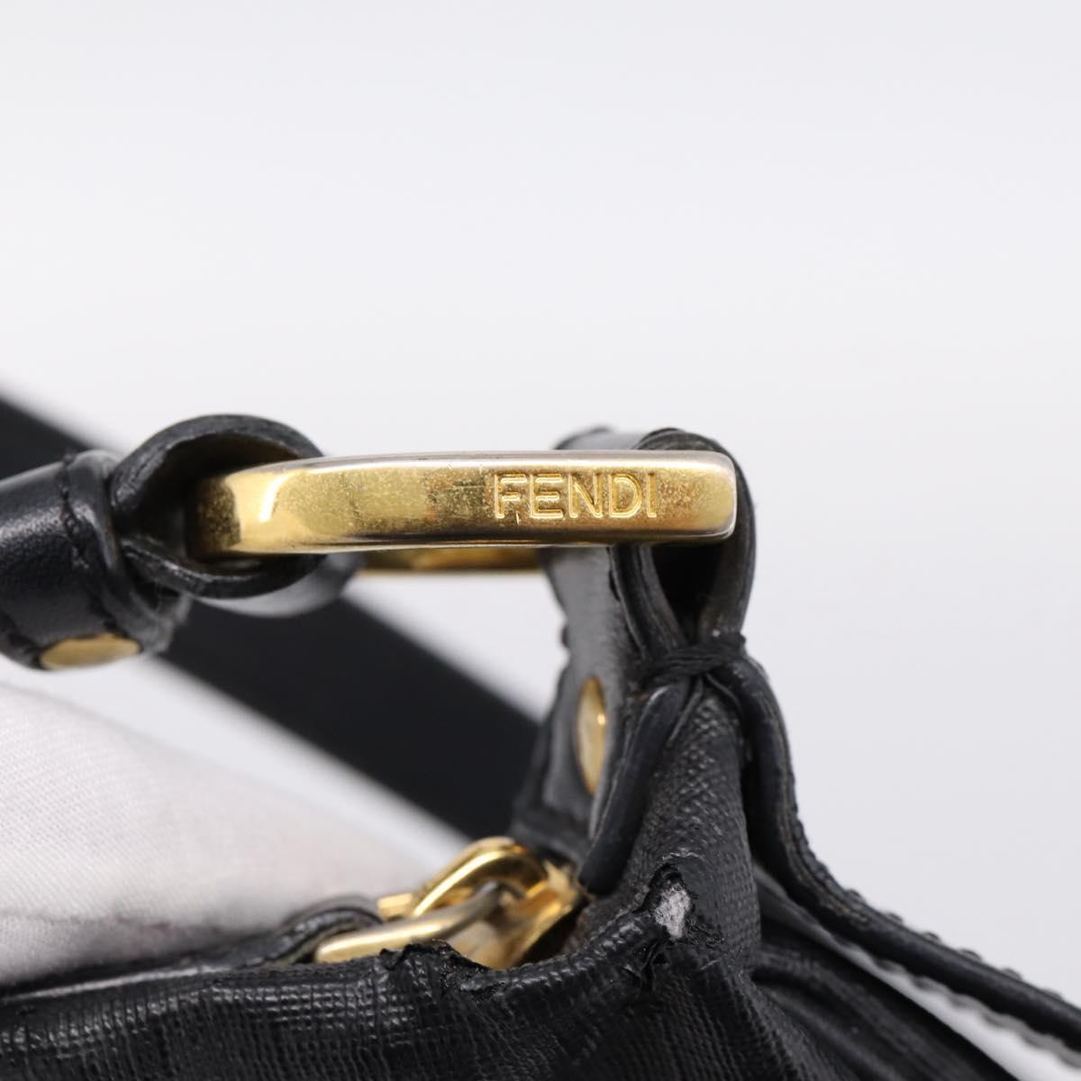 FENDI Zucchino Canvas Shoulder Bag PVC Black Gold Auth 204845