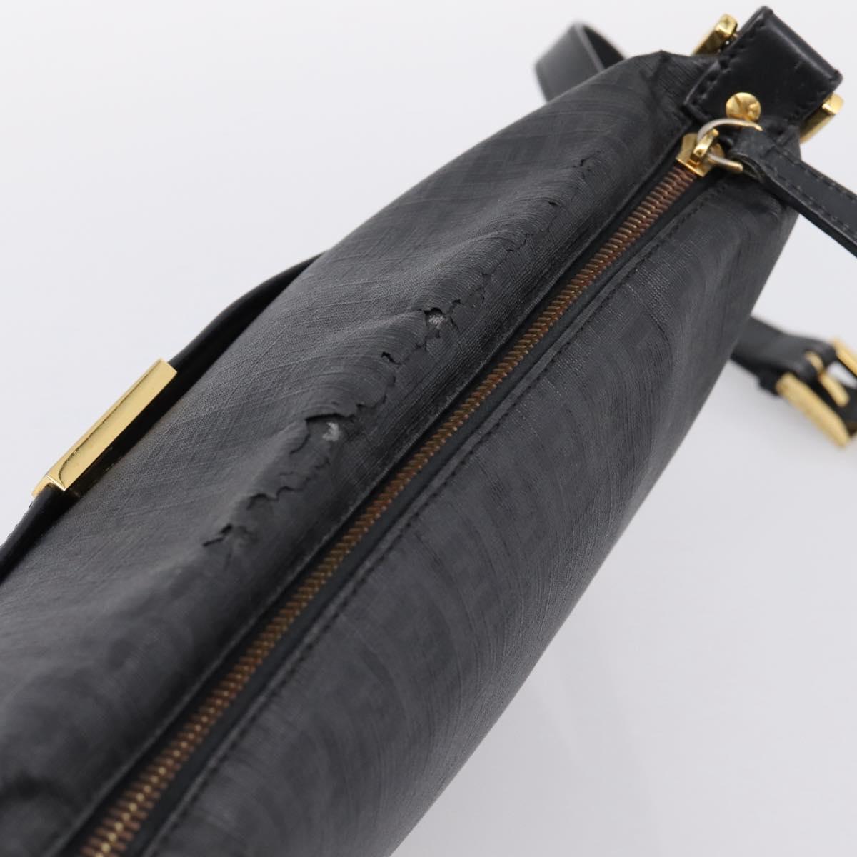 FENDI Zucchino Canvas Shoulder Bag PVC Black Gold Auth 204845