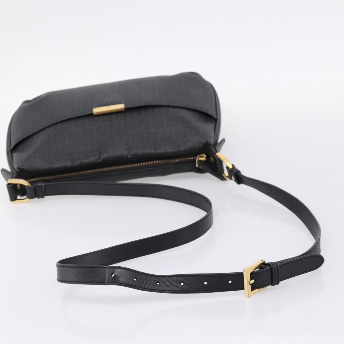 FENDI Zucchino Canvas Shoulder Bag PVC Black Gold Auth 204845