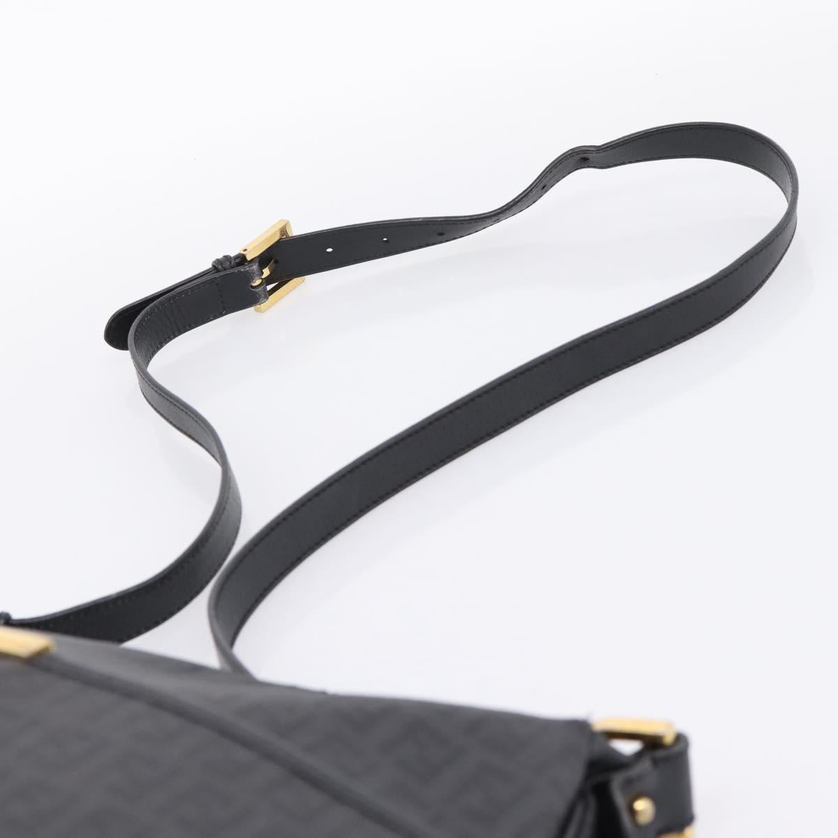 FENDI Zucchino Canvas Shoulder Bag PVC Black Gold Auth 204845