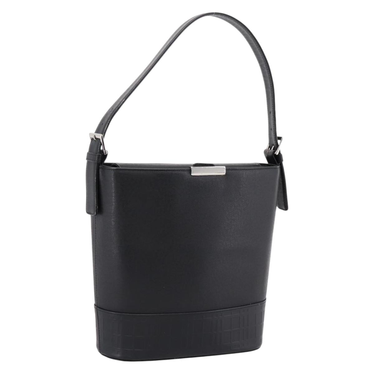 BURBERRY Shoulder Bag Leather Black Silver Auth 204846
