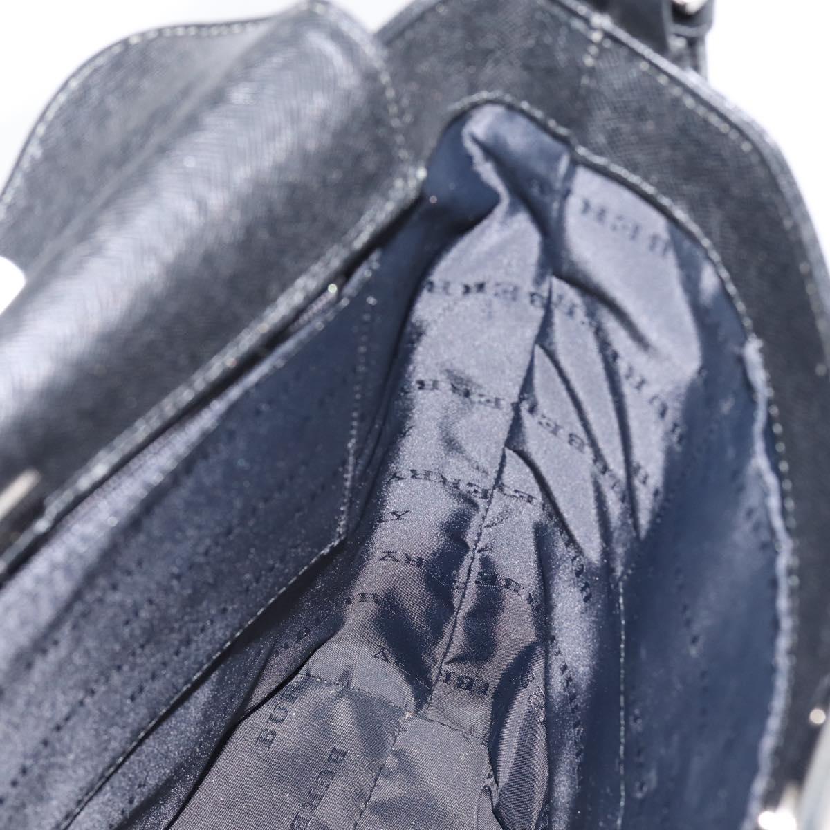 BURBERRY Shoulder Bag Leather Black Silver Auth 204846