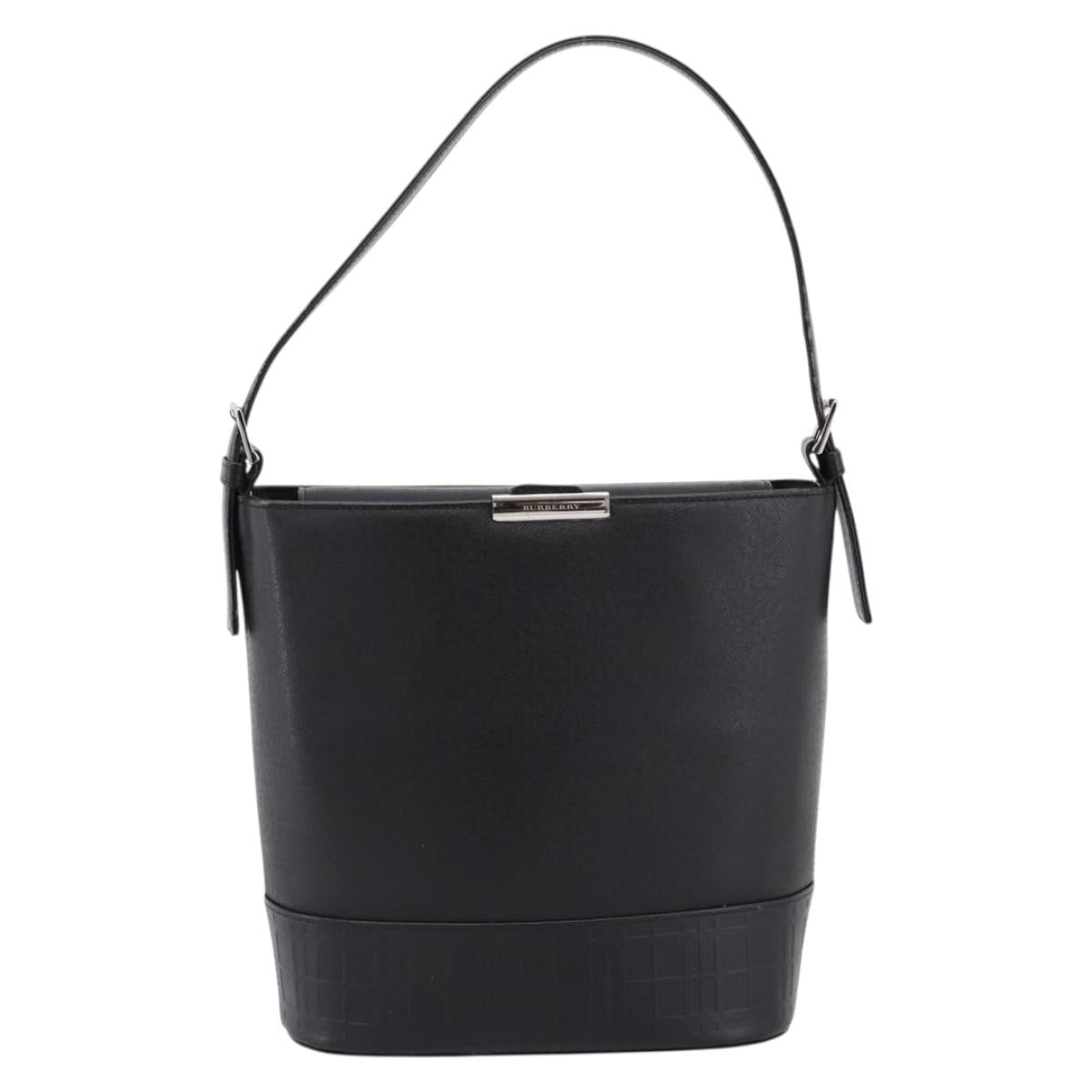 BURBERRY Shoulder Bag Leather Black Silver Auth 204846