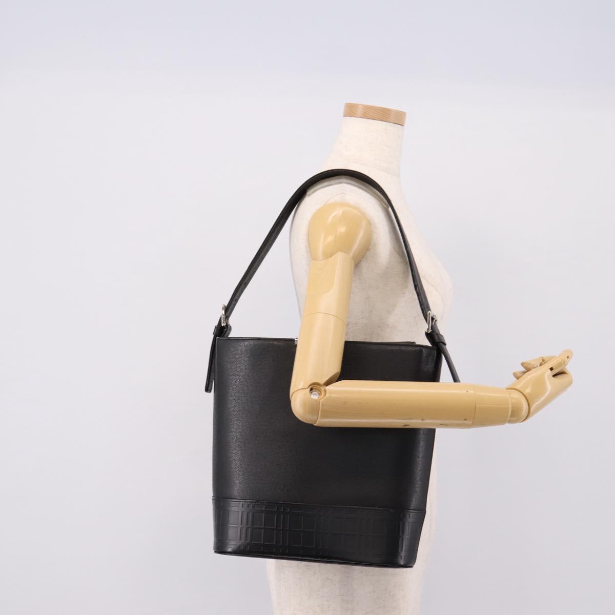 BURBERRY Shoulder Bag Leather Black Silver Auth 204846