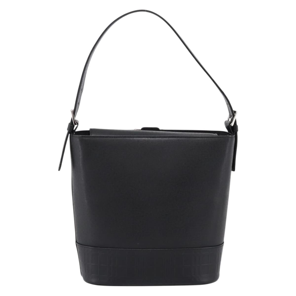 BURBERRY Shoulder Bag Leather Black Silver Auth 204846