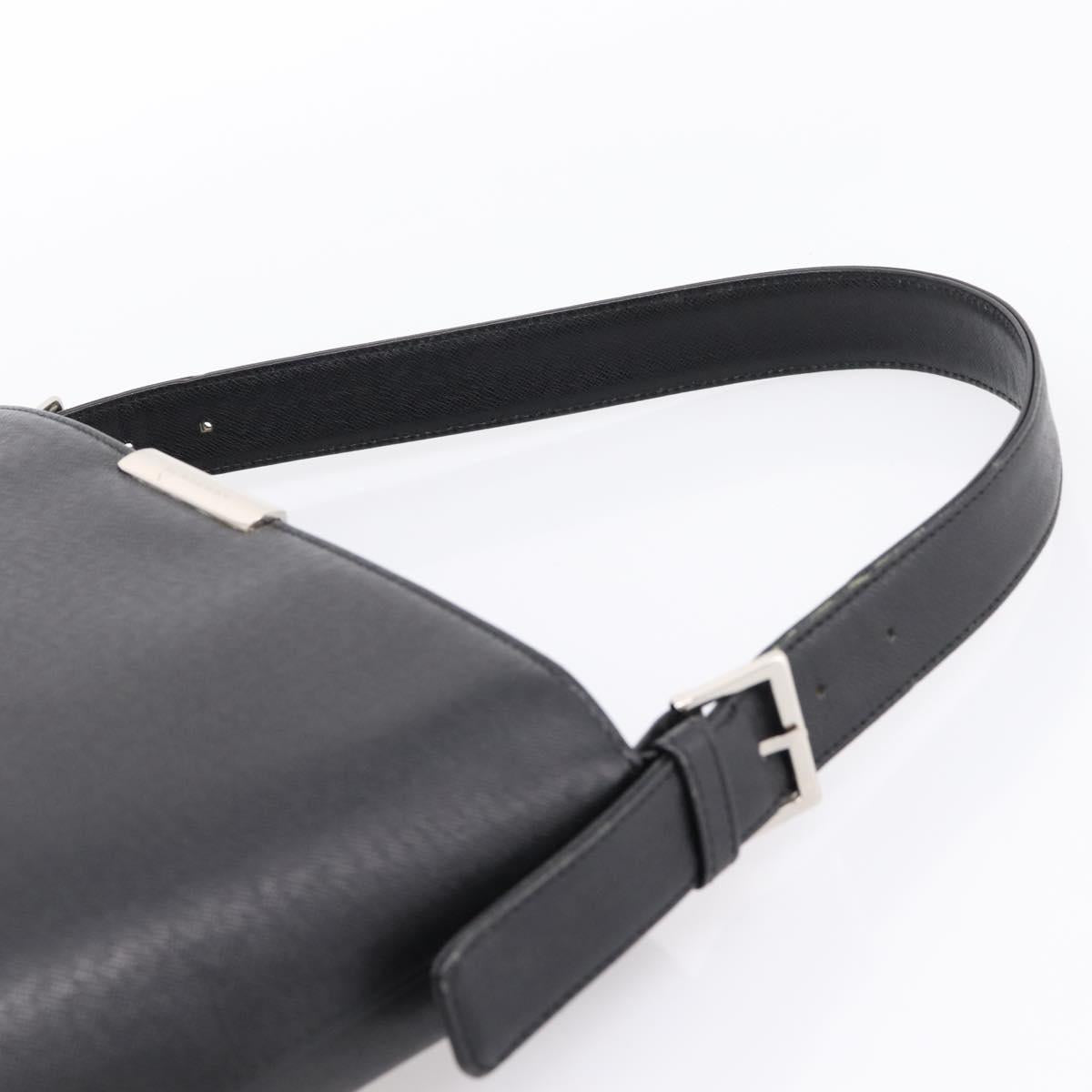 BURBERRY Shoulder Bag Leather Black Silver Auth 204846