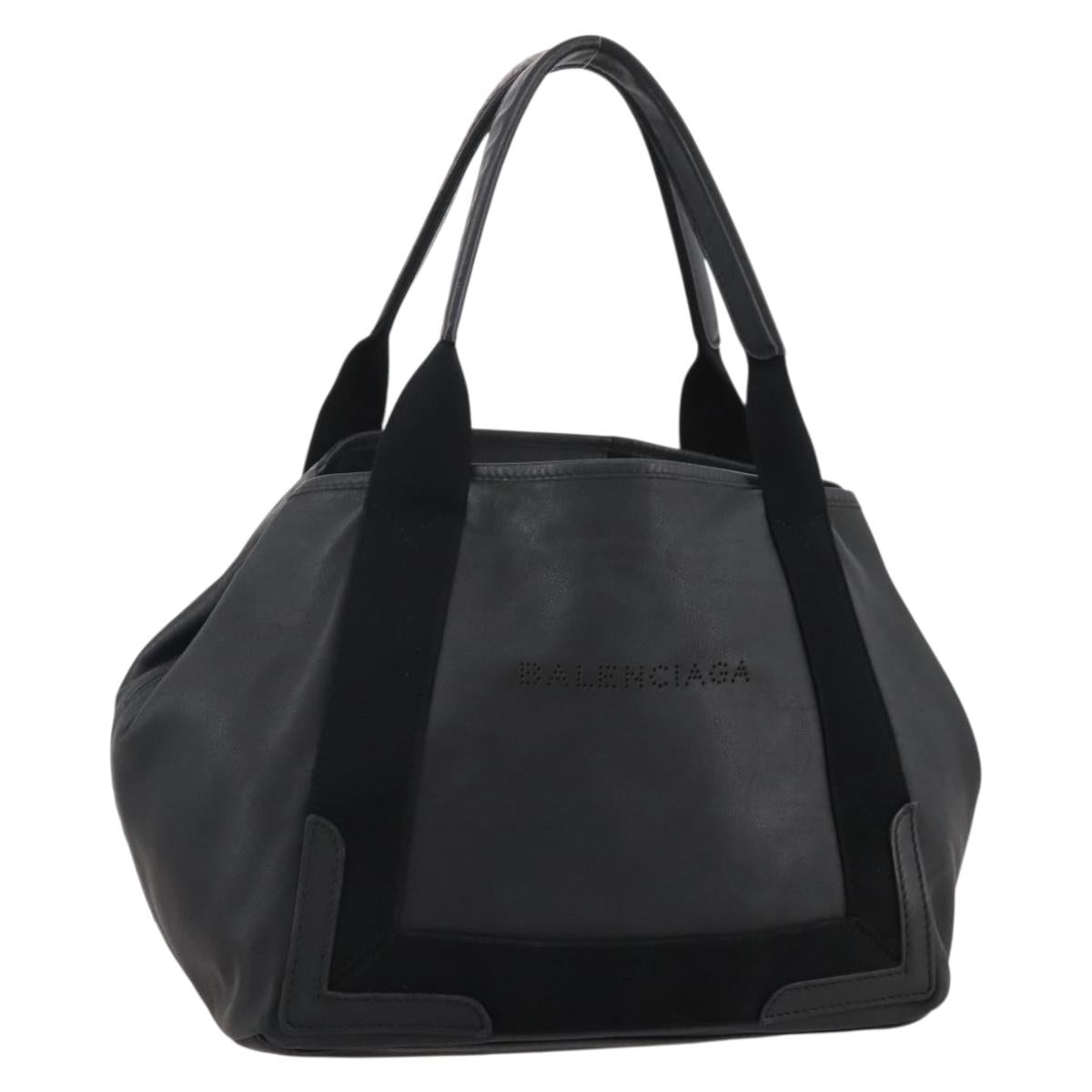 BALENCIAGA Navy Cabas Hand Bag Leather Black Silver 339933 Auth 204847